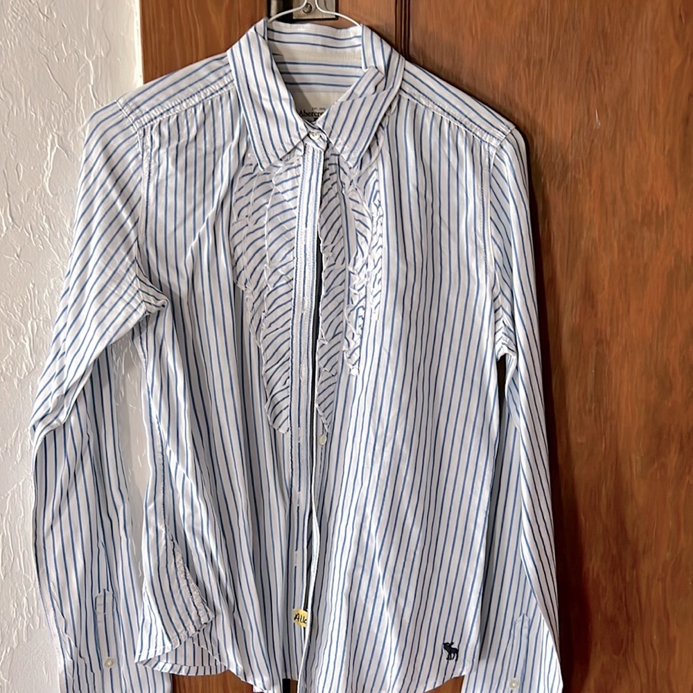 Abercrombie ruffled pin-striped shirt